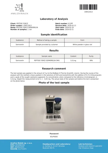 Sermorelin — CoA — 99% purity — Feb 2026
