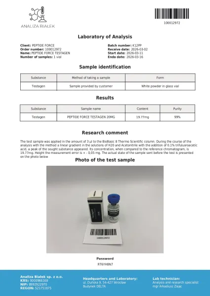 Testagen — CoA — 99% purity — Mar 2026