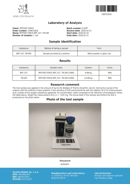 BPC-157 + TB-500 Blend — CoA — 99% purity — Feb 2026