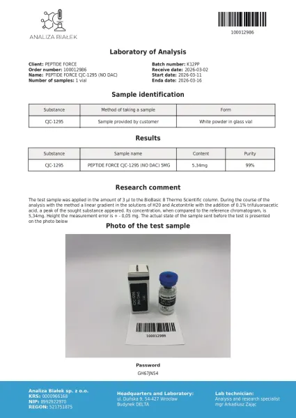 CJC-1295 (NO DAC) — CoA — 99% purity — Mar 2026