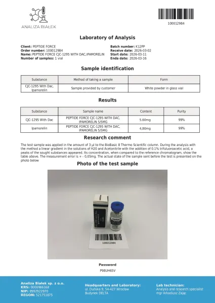 CJC-1295 With Dac + Ipamorelin Blend — CoA — 99% purity — Mar 2026