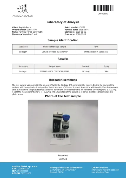 Cortagen 20mg — CoA — 99% purity — May 2026