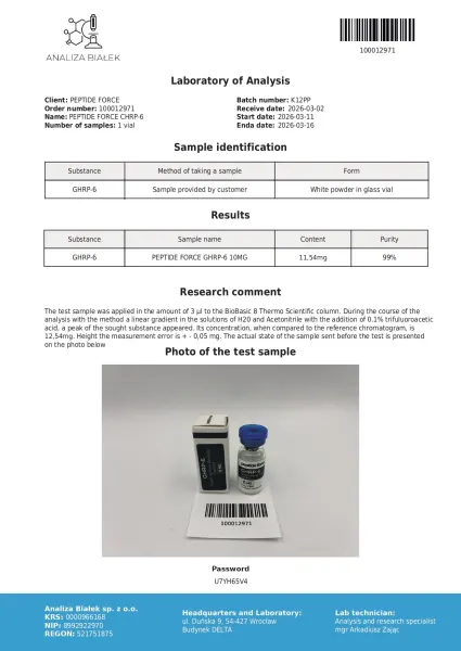 GHRP-6 — CoA — 99% purity — Mar 2026
