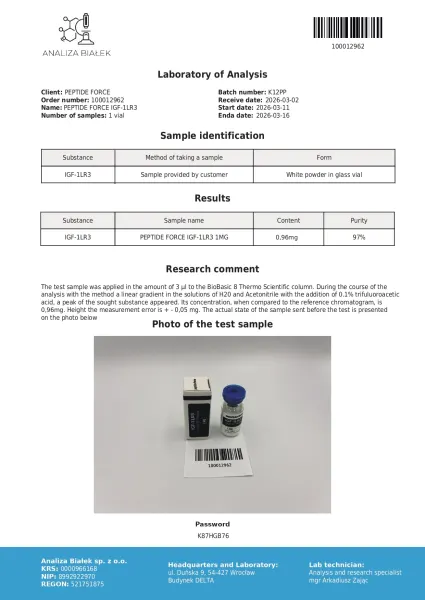 IGF-1LR3 — CoA — 97% purity — Mar 2026