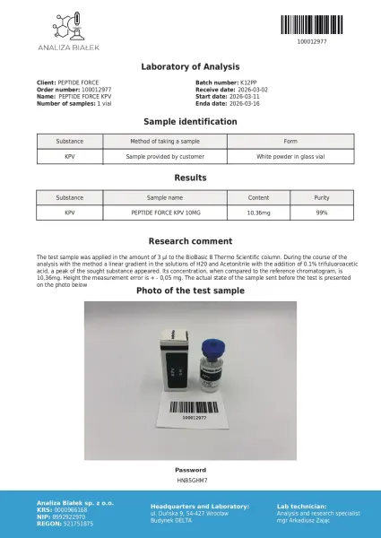 KPV — CoA — 99% purity — Mar 2026