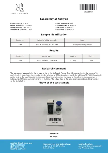 LL-37 — CoA — 99% purity — Mar 2026